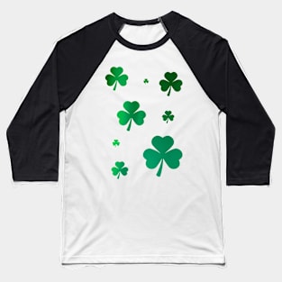 St Patricks Day, Metallic Green 3 Leaf Clovers Baseball T-Shirt